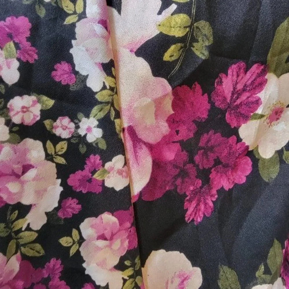 ✨Size 10 Women's Midi Skirt Calvin Klein Faux Wrap Floral Black Pink A-Line New✨ - Picture 4 of 8